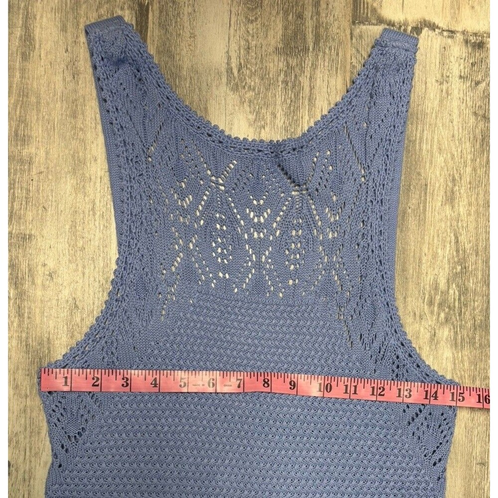 Free People Beach Coastal Open Knit Low Back Cover Up Dress Blue NWT M - Picture 10 of 12